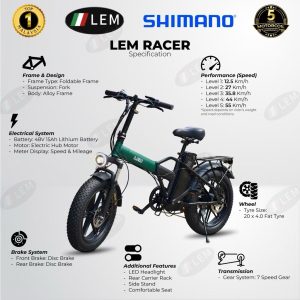 [ NEW MODEL ] LEM RACER BASIKAL ELEKTRIK DEWASA 2 SEATER FOLDABLE BICYCLE